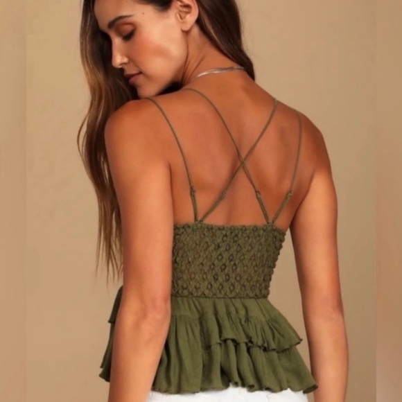 Free People Adella Cami in Olive Sparrow MSRP $68 NEW FP155 - Picture 5 of 9